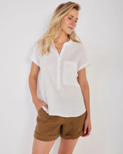 Mo0129 Linen Short Sleeve Top - White