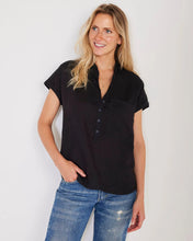 Load image into Gallery viewer, Mo0129 Linen Short Sleeve Top - Black
